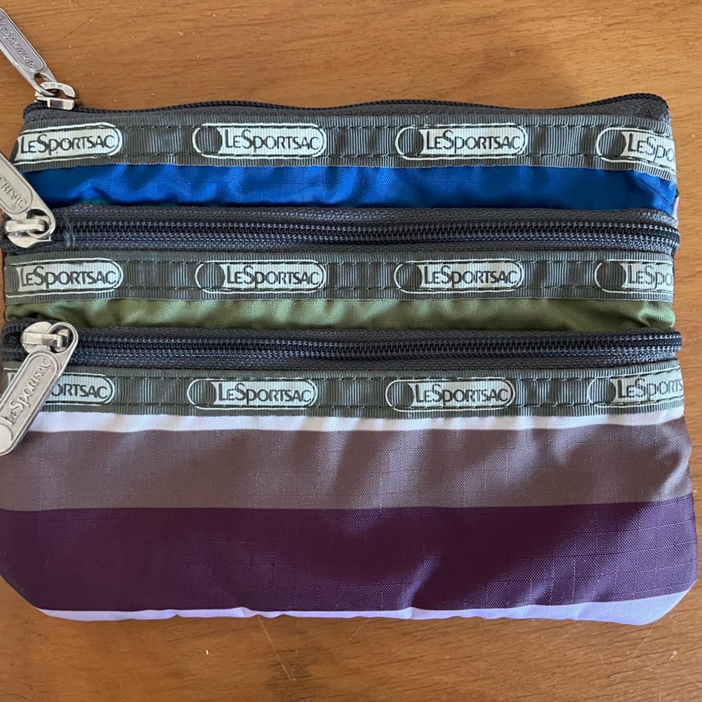LeSportsac Bag Vintage Three Zip Cosmetics Pouch Travel Bag Toiletries Case